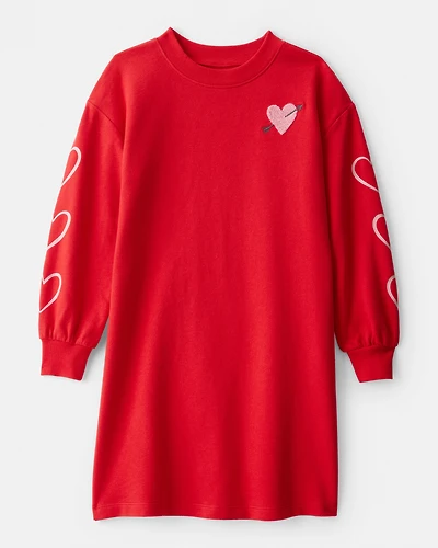 Girls Heart French Terry Dress - Red