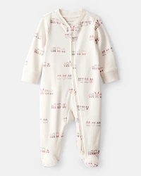 Baby Girl Train Print 100% Cotton Long-Sleeve Snug Fit Sleeper- White