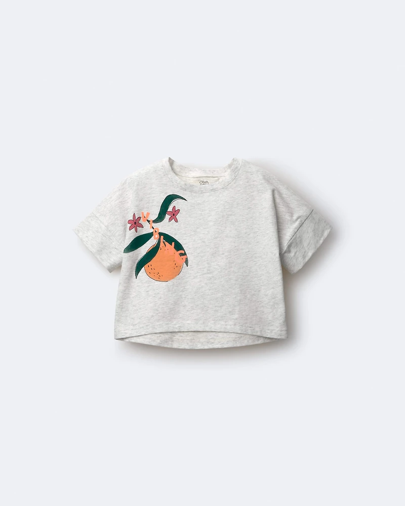 Toddler Girl 'Vibing' High-Low Dolman Tee Clementine Print - Heather Grey