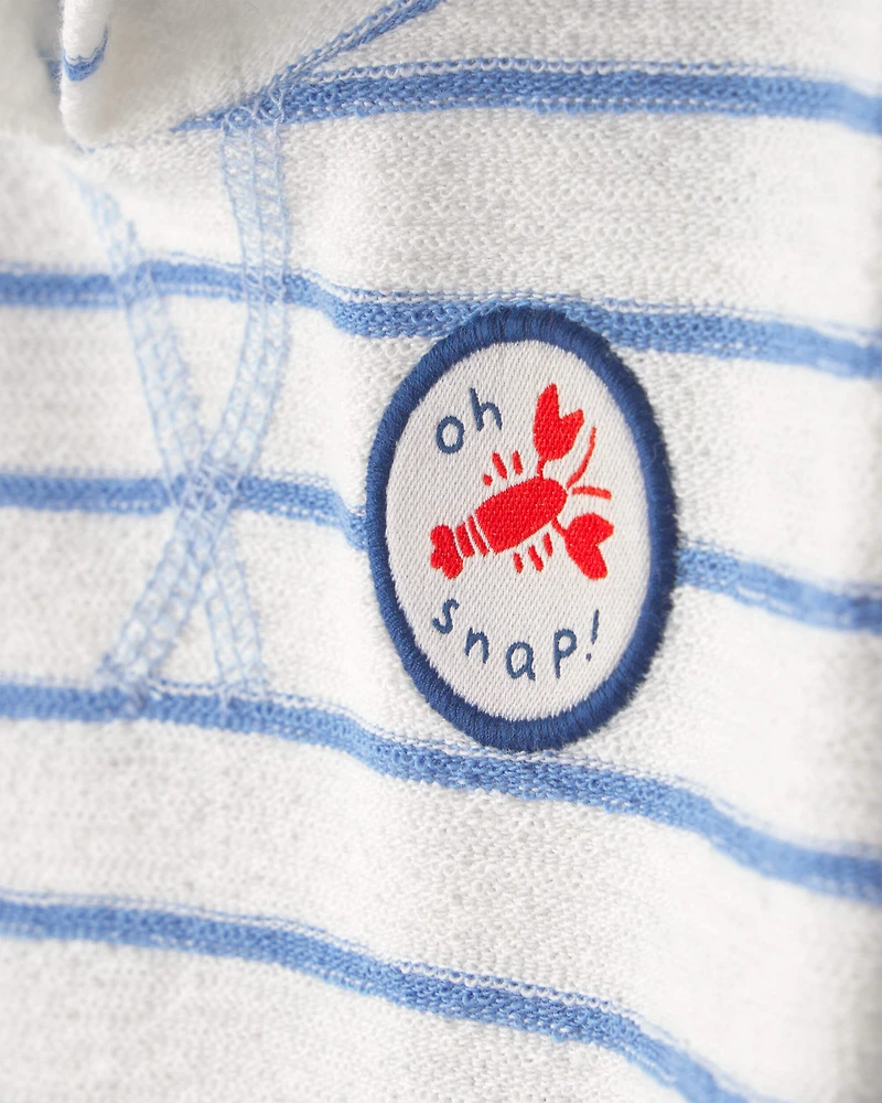 Baby Boy 'Oh Snap!' Lobster Stripe Short-Sleeve Hooded Romper - Blue/White