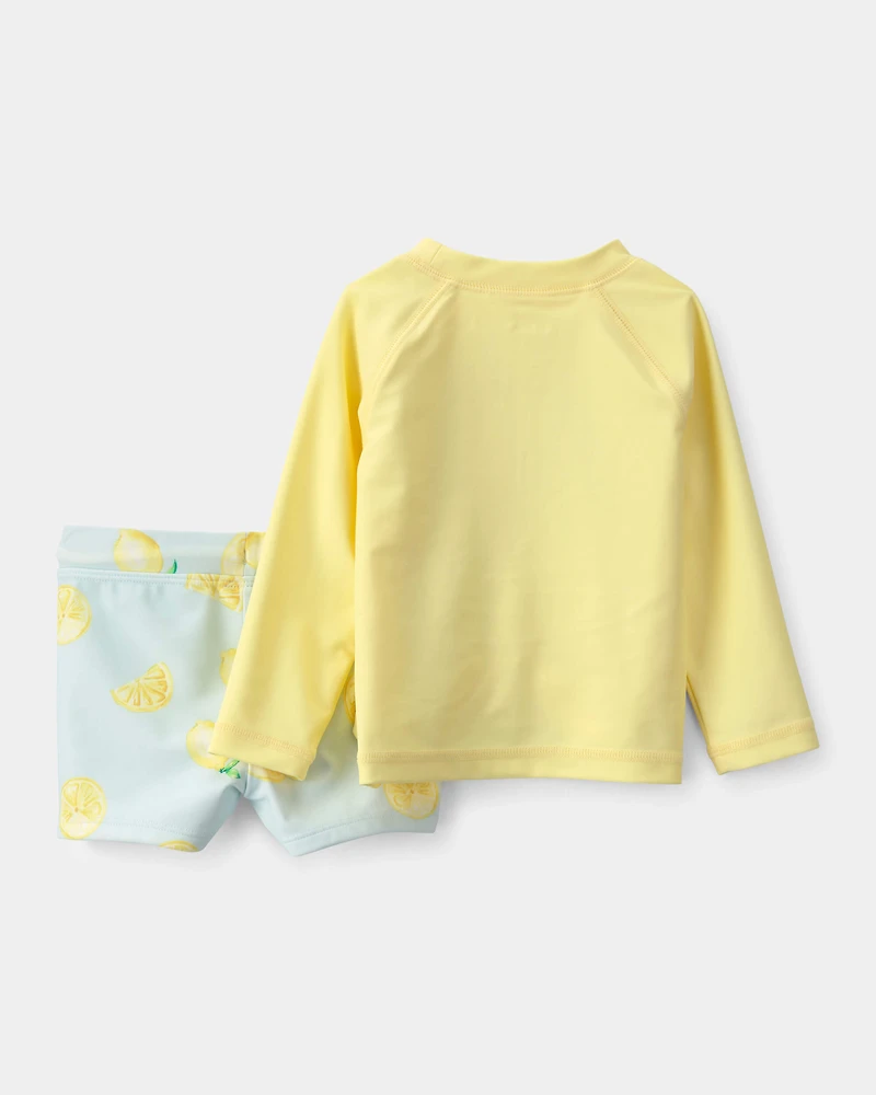 Baby Boy 2-Piece Lemon Rashguard Swimsuit Set - Yellow/Blue