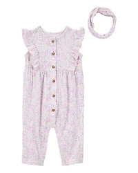 Baby 2-Piece Floral Jumpsuit & Headwrap