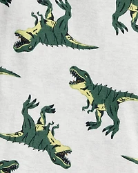 Boys Dinosaur Print 100% Cotton Long-Sleeve 4-Piece Pyjamas - Green