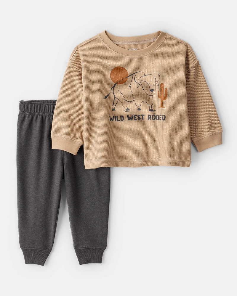 Baby Boy Western Long-Sleeve Tee & Pant Set - Brown
