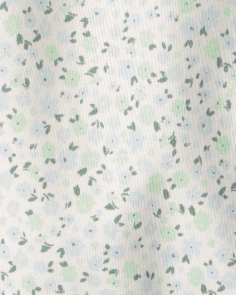 Baby Girl Floral 2-Way Zip 100% Cotton Sleeper - Green/Ivory