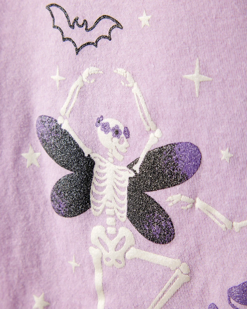 Girls Skeleton Long-Sleeve Graphic Tee - Purple
