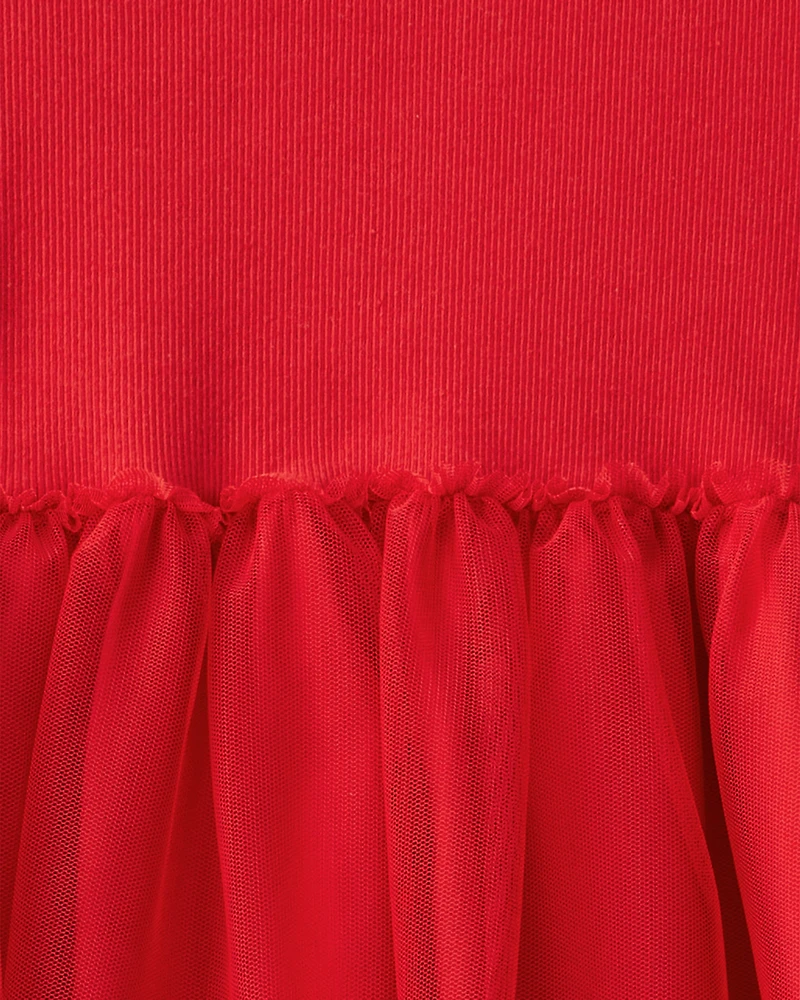 Girls Valentine's Day Tulle Top & Heart Pant Set - Red/Grey