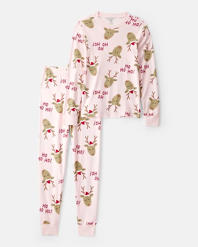 Adult Reindeer Snug Fit 2-Piece Pajamas - Pink