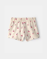 Baby Girl Cherry French Terry Shorts - Cream