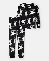 Boys Polar Bear Print DreamPlush Long-Sleeve Snug Fit 2-Piece Pajamas - Black