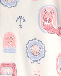 Toddler Girl Mermaid Cat 100% Cotton Snug Fit 4-Piece Pajama Set - Pink/Ivory