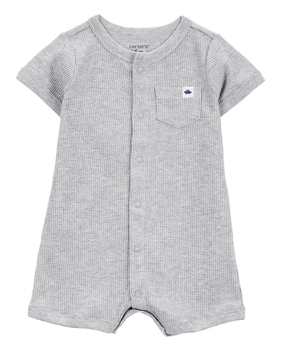 Baby Boy Waffle Knit Short-Sleeve Romper - Grey