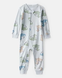 Baby Boy Dragon Print 100% Cotton Long-Sleeve 2-Way Zip 1-Piece Pyjamas