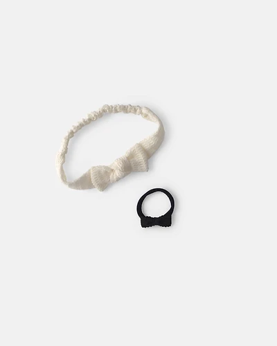 Baby Girl 2-Pack Headbands - Black/Ivory