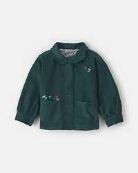 Toddler Girl Flower Embroidered Corduroy Jacket - Green