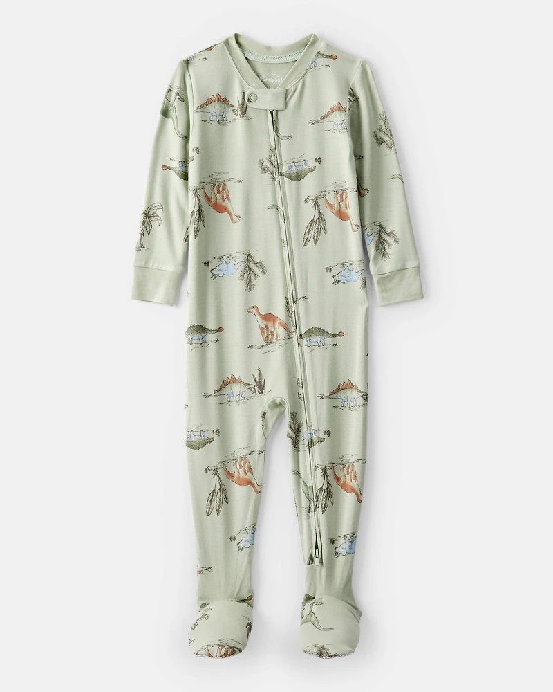 Baby Boy Dinosaur Print PurelySoft Long-Sleeve 2-Way Zip 1-Piece pyjamas - Green
