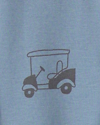 Boys Mini Golf 100% Cotton Short-Sleeve Snug Fit 4-Piece pyjama Set - Green/Blue