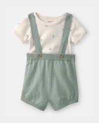 Baby 2-Piece Sailboat Overall Set - Green/Ivory