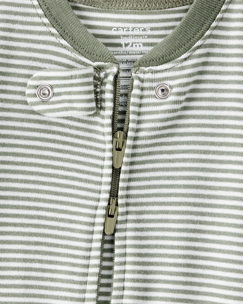 Baby Boy Bear Striped 100% Cotton Long-Sleeve Snug Fit 1-Piece pyjamas - Green