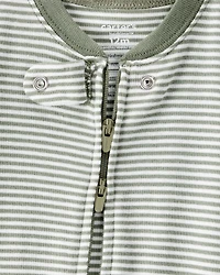 Baby Boy Bear Striped 100% Cotton Long-Sleeve Snug Fit 1-Piece pyjamas - Green