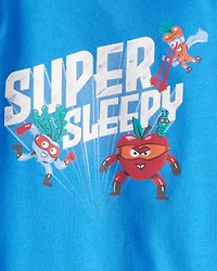 Toddler Boy Veggies 100% Cotton Loose Fit 4-Piece Pyjamas - Blue/White