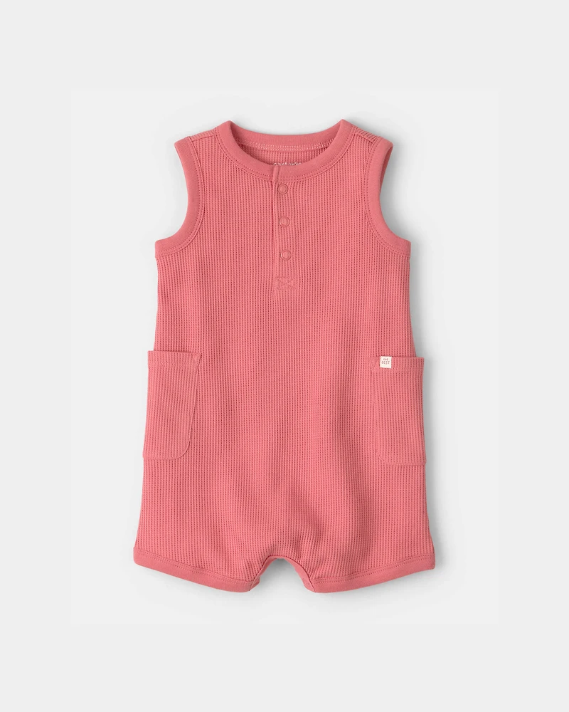 Baby Waffle-Knit Sleeveless Romper - Orange