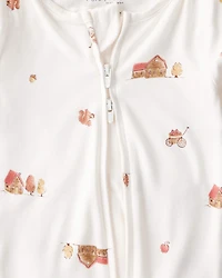 Baby Fall Print PurelySoft Long-Sleeve 2-Way Zip Sleeper- White