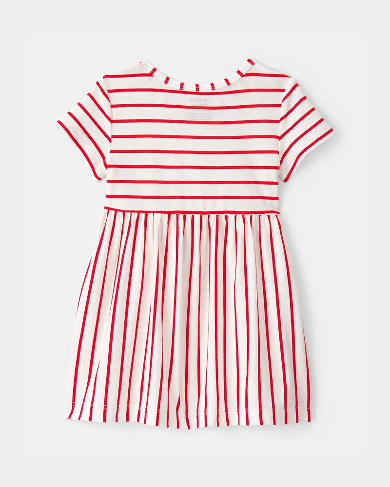 Baby Girl Striped Short-Sleeve Dress - Red/Ivory