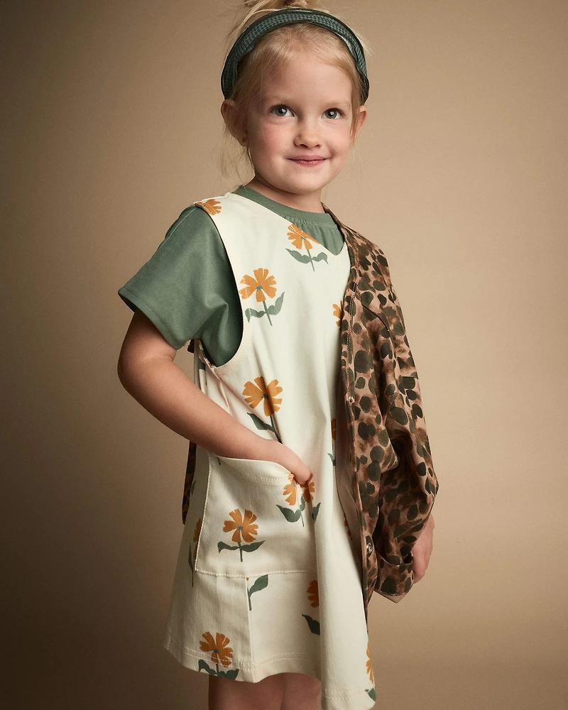Toddler Girl Otter Pocket Jumper Floral Print - Cream
