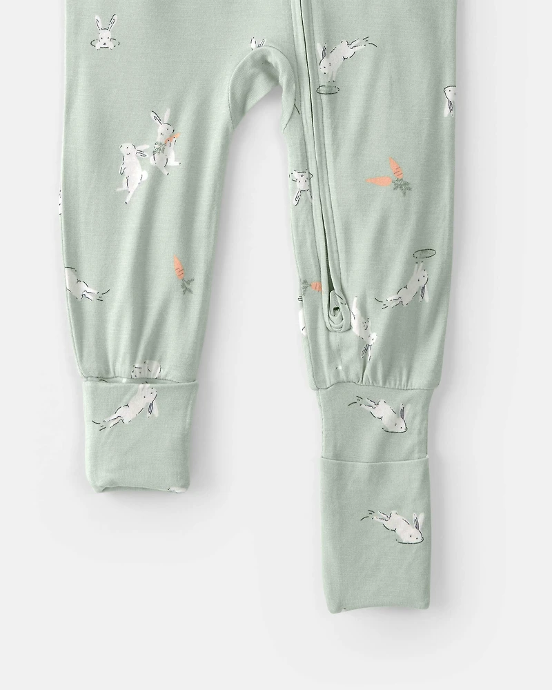 Toddler Bunny PurelySoft 1-Piece 2-Way Zip Pyjama - Green