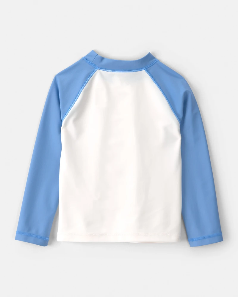 Toddler Boy 2-Piece Long-Sleeve Rashguard & Sailboat Swim Trunks Set - Blue/White