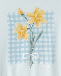 Girls Floral Graphic Tee - Blue