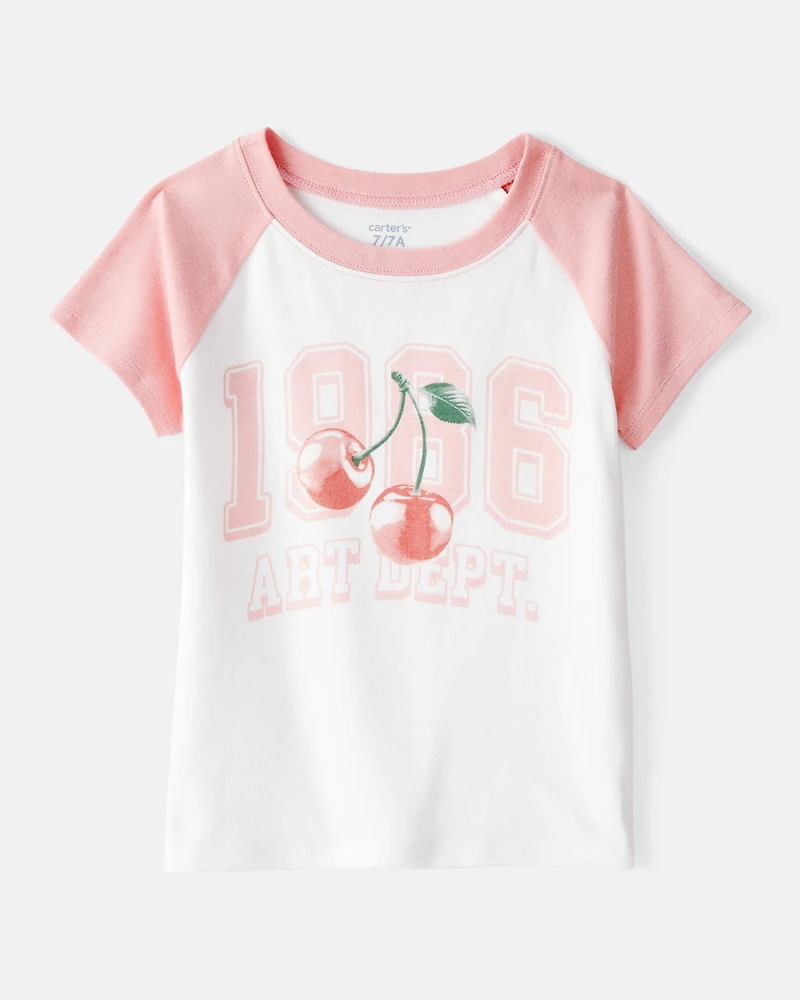 Girls Cherry Short-Sleeve Graphic Tee - Cream