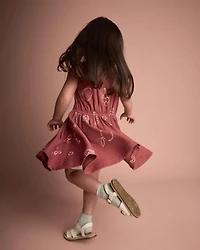 Toddler Girl Ric-Rac Crossover Dress Snack Print  - Red