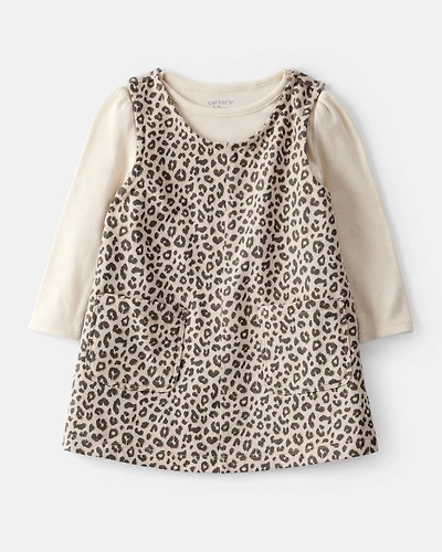 Baby Girl 2-Piece Leopard Print Cotton Long-Sleeve Dress Set - Brown
