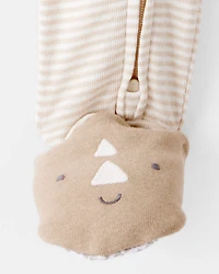 Toddler Boy Rhino 100% Cotton Long-Sleeve 2-Way Zip 1-Piece Pyjamas - White