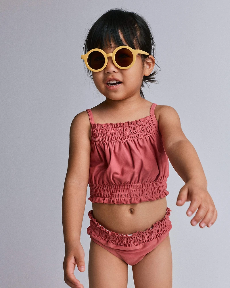 Toddler Girl Smocked Tankini Set - Burgundy