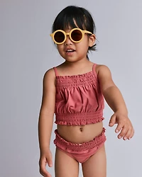 Toddler Girl Smocked Tankini Set - Burgundy