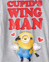 Boys Valentine's Day Minions Short-Sleeve Graphic Tee - Grey