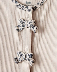 Baby Girl Bow Cotton Long-Sleeve Snug Fit Sleeper - Brown