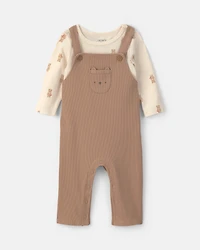 Baby 2-Piece Bear Long-Sleeve Overall Set - Brown