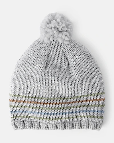 Toddler Boy Striped Pom Winter Hat - grey