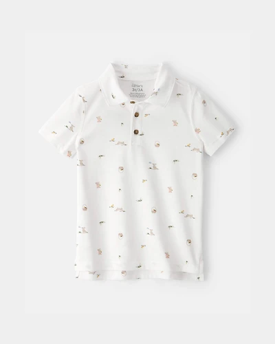 Toddler Boy Easter Bunny Polo Shirt - White