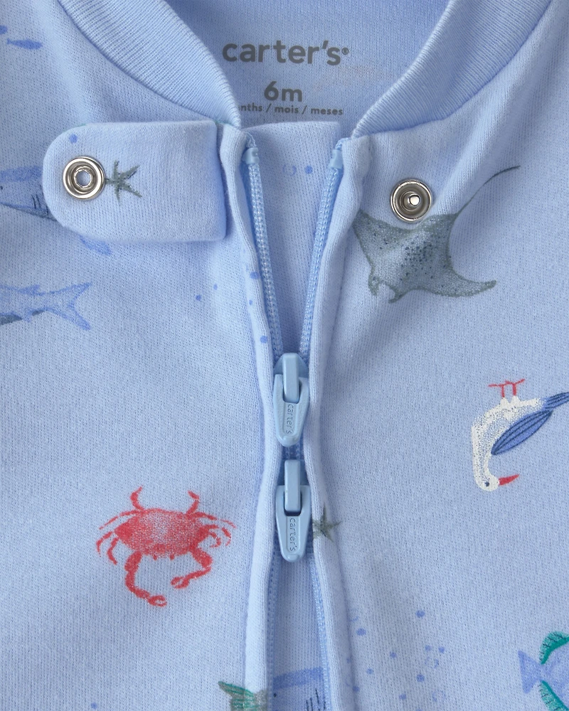 Baby Sea Animals 2-Way 100% Cotton Zip Sleeper - Blue