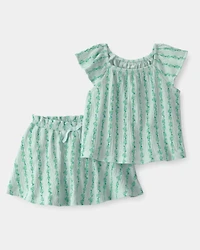 Baby Girl 2-Piece Vine Short-Sleeve Top & Skirt Set - Green