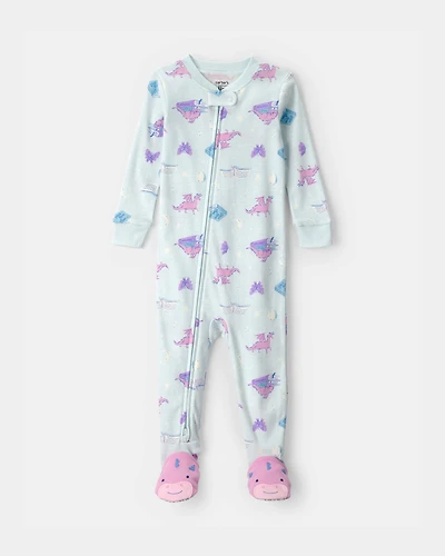 Toddler Girl Dragon 100% Cotton Snug Fit 1-Piece pyjama - Blue