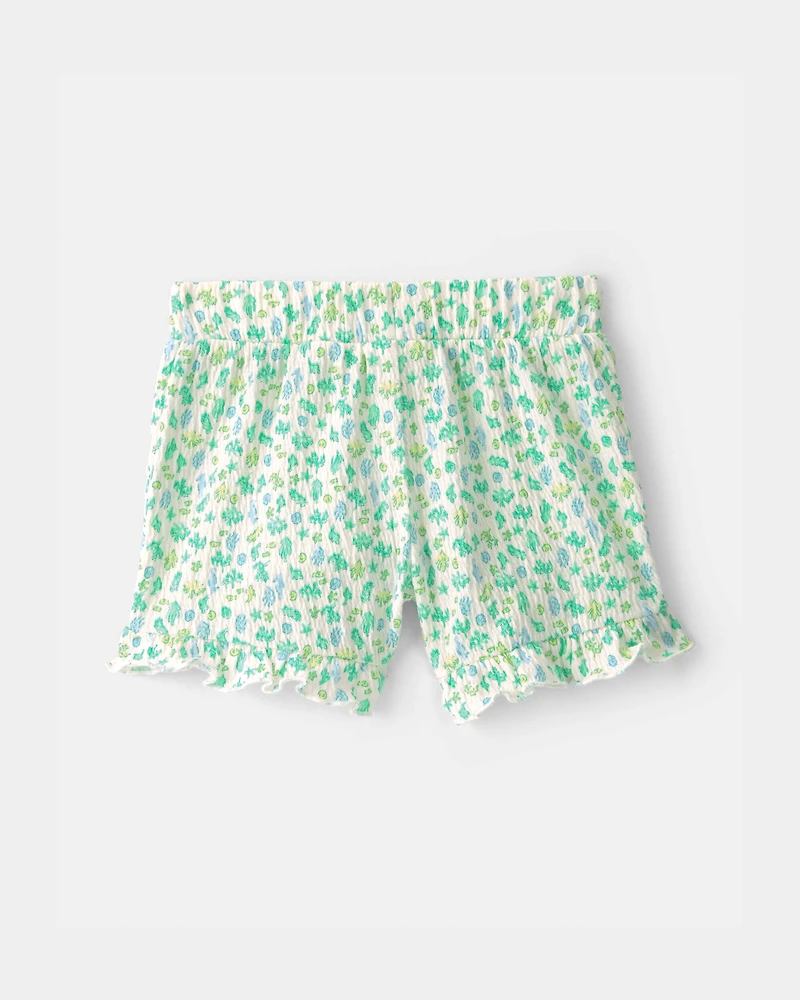 Baby Girl Floral Pull-On Shorts - Green