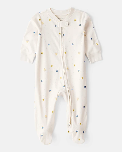Baby Hanukkah Microprint 100% Cotton Sleeper - Cream