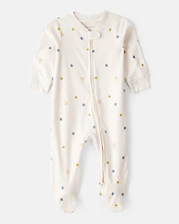 Baby Hanukkah Microprint 100% Cotton Sleeper - Cream