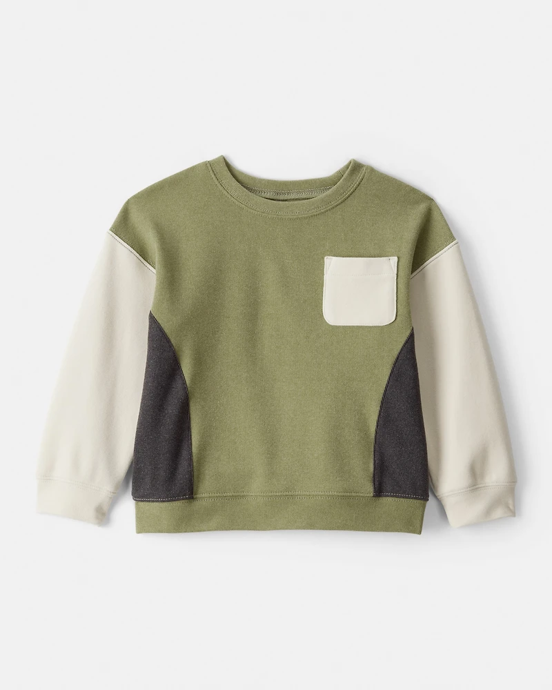 Toddler Boy Colourblock Long-Sleeve Pullover Sweatshirt - Green